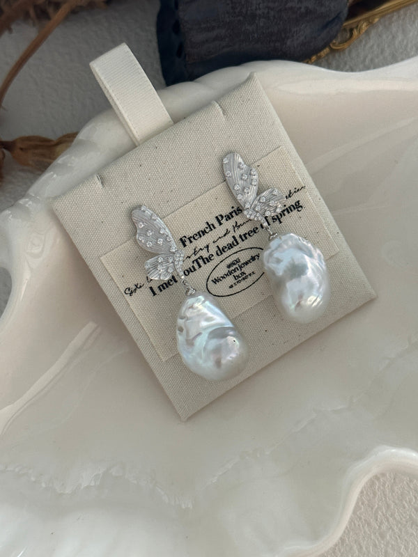 Elegant Butterfly Baroque Pearl Earrings