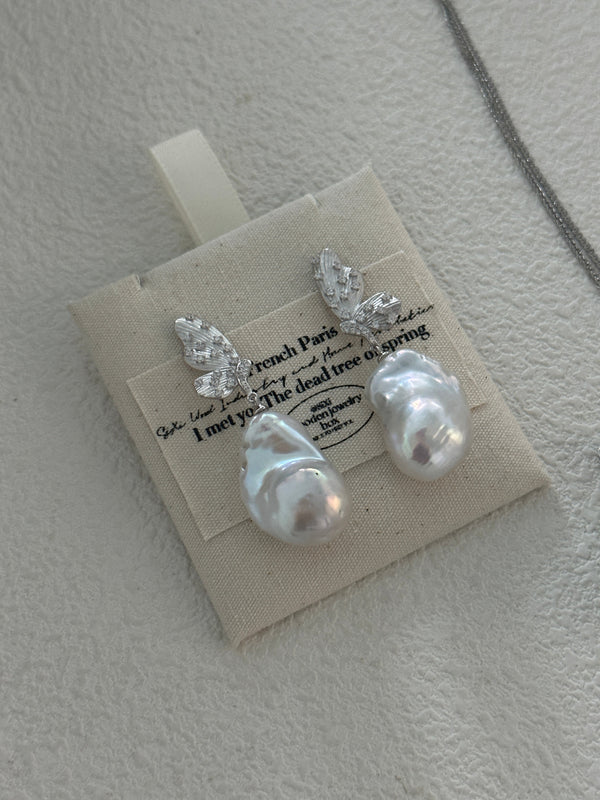 Elegant Butterfly Baroque Pearl Earrings