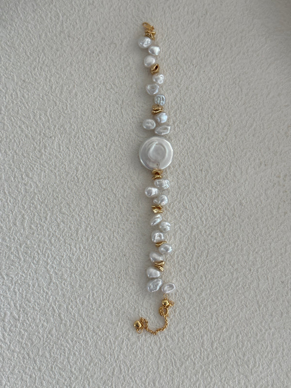 Disc Baroque Keshi Pearl 18K Gold Plated Bracelet