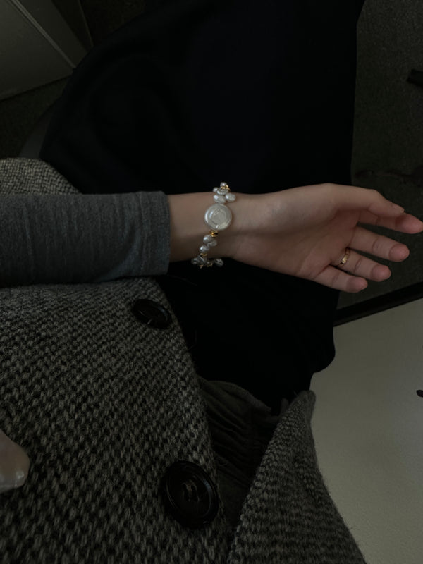 Disc Baroque Keshi Pearl 18K Gold Plated Bracelet