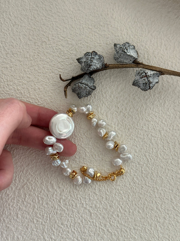 Disc Baroque Keshi Pearl 18K Gold Plated Bracelet