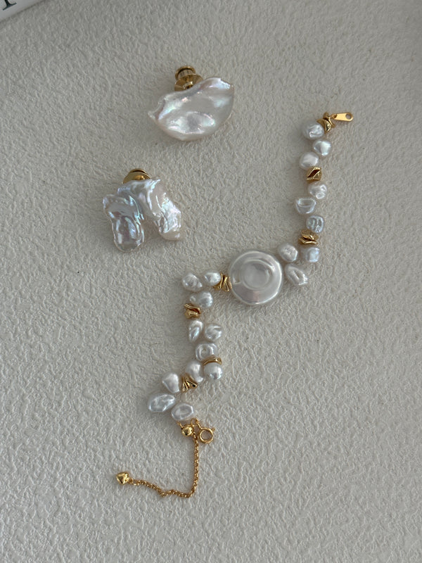 Disc Baroque Keshi Pearl 18K Gold Plated Bracelet