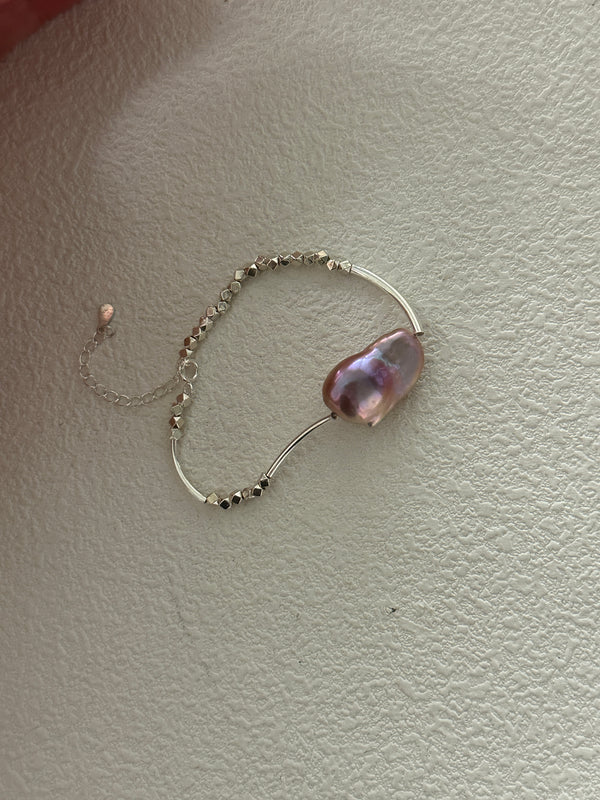 Colorful Baroque Small Silver Pearl Bracelet