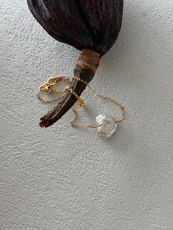 Small Heart Baroque Pearl Chain Bracelet