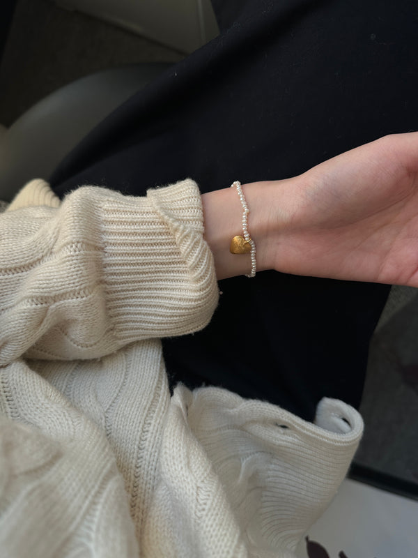 Frosted Gold Heart Pearl Sliver 18K Bracelet
