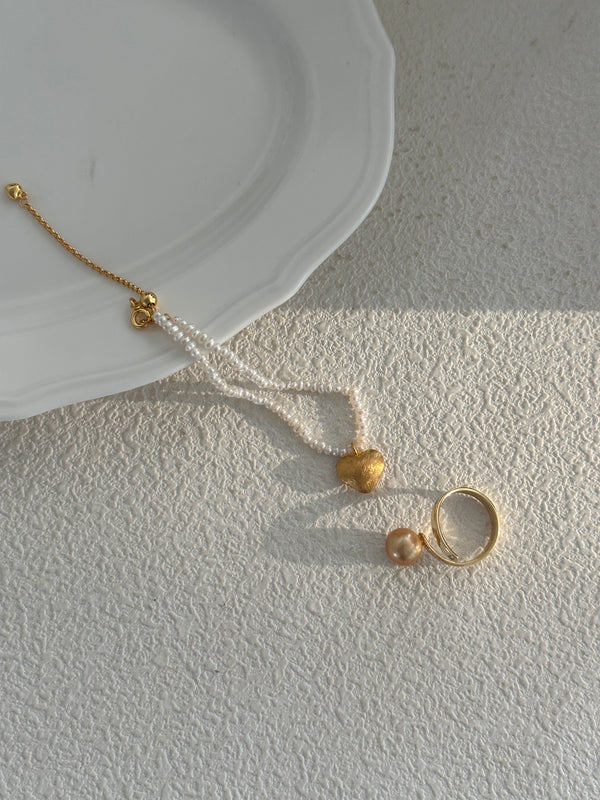 Frosted Gold Heart Pearl Sliver 18K Bracelet