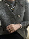 Hand-set Double Sliver Plated 18K Gold Bead Pearl Ring