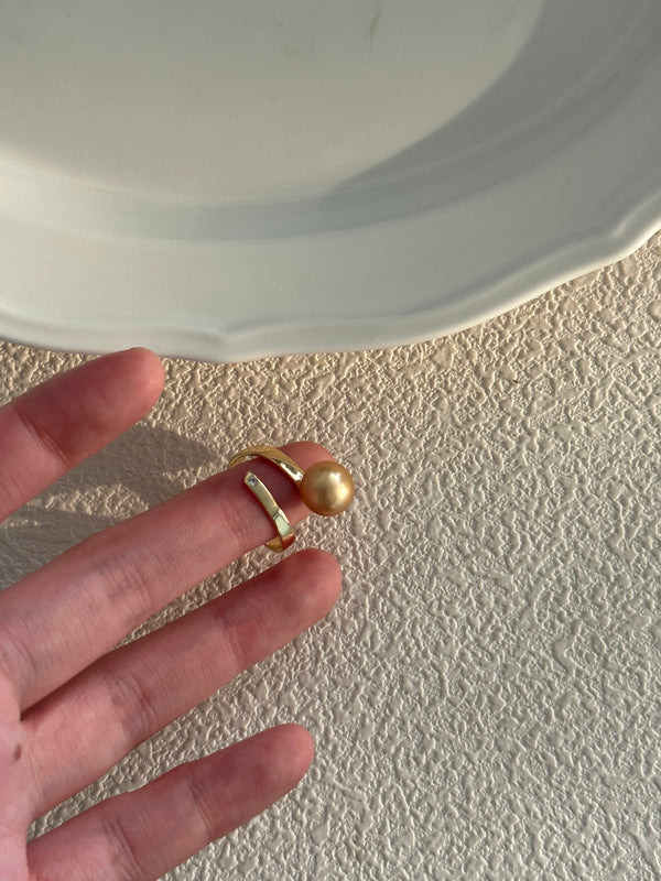 Hand-set Double Sliver Plated 18K Gold Bead Pearl Ring