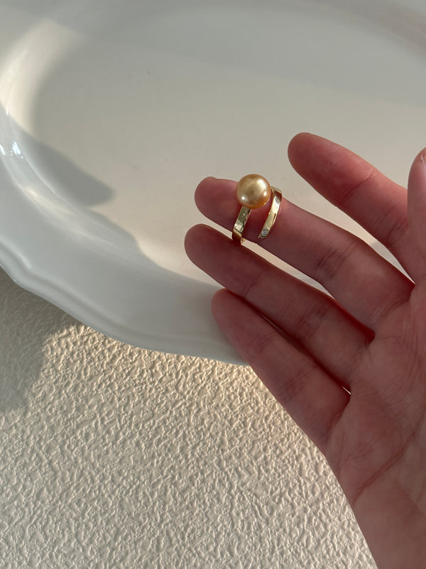Hand-set Double Sliver Plated 18K Gold Bead Pearl Ring