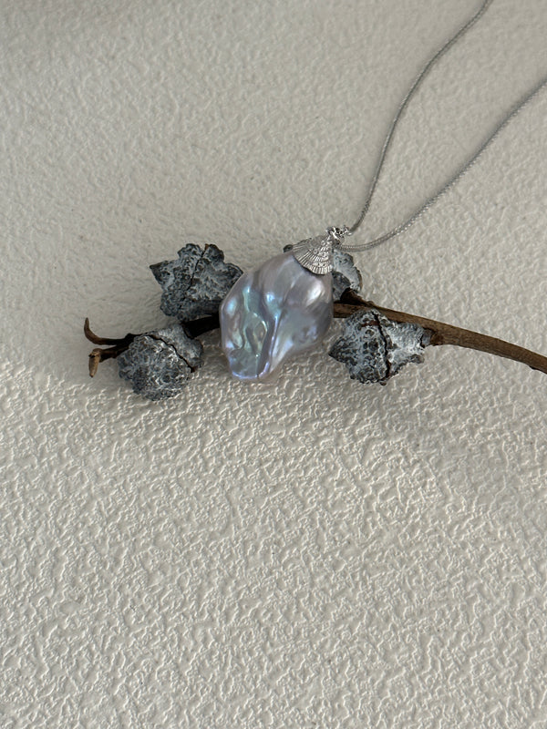 Colorful Blue Grey Baroque Sliver925 Necklace