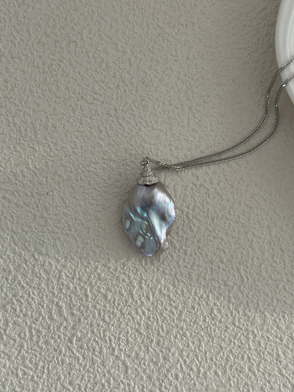 Colorful Blue Grey Baroque Sliver925 Necklace