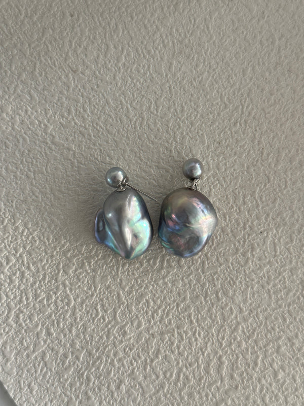Akoya Colorful Grey Baroque Double Pearl Earrings