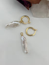 Unique Lute-Shaped Sliver 18k Baroque Pearl Earrings