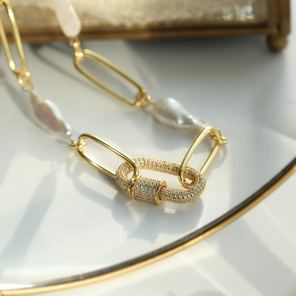 Fashion Baroque Pearl Punk Chain Clavicle Necklace