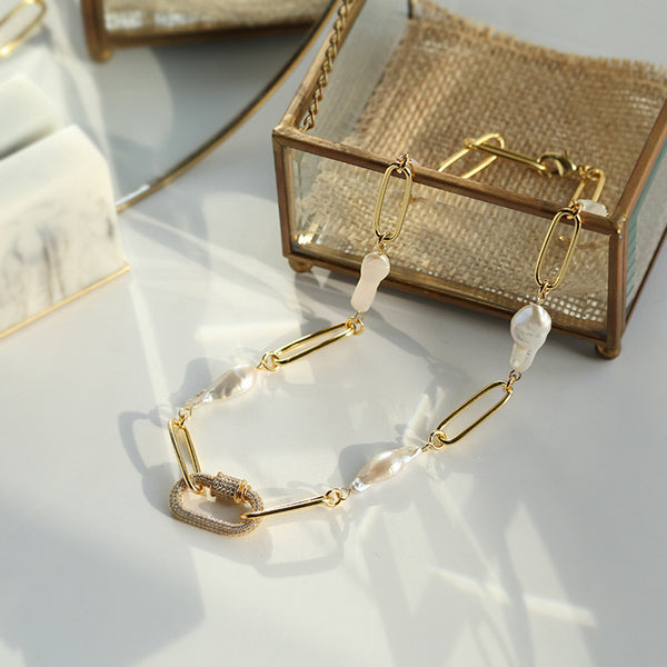 Fashion Baroque Pearl Punk Chain Clavicle Necklace