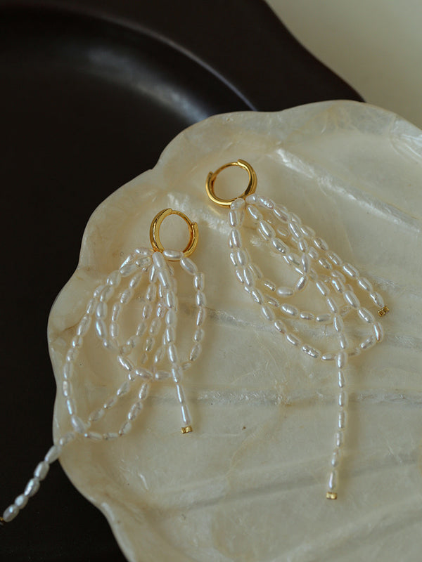 Multi-layer Waist-wrapped Tassel Pearl Long Earrings