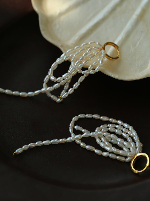 Multi-layer Waist-wrapped Tassel Pearl Long Earrings