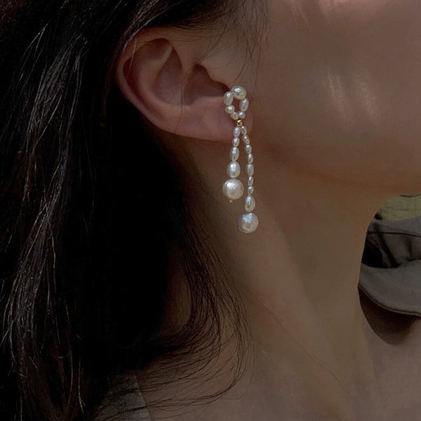 French Freshwater Pearl Braided Bow Earrings