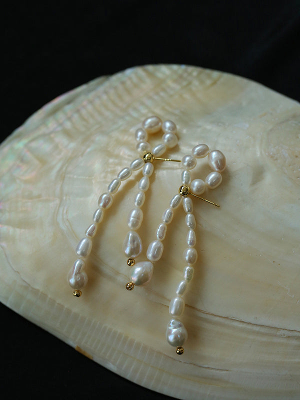 French Freshwater Pearl Braided Bow Earrings