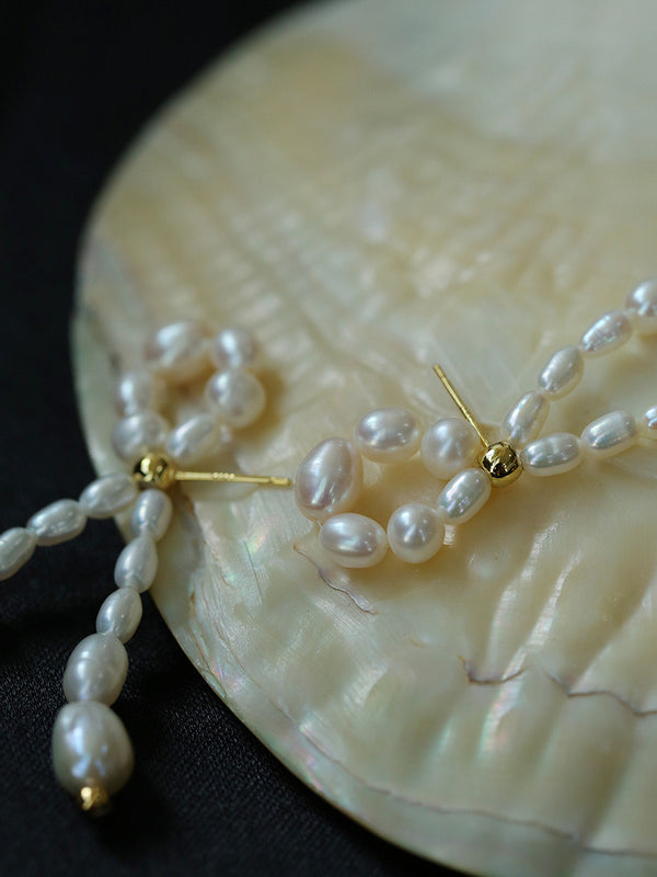French Freshwater Pearl Braided Bow Earrings