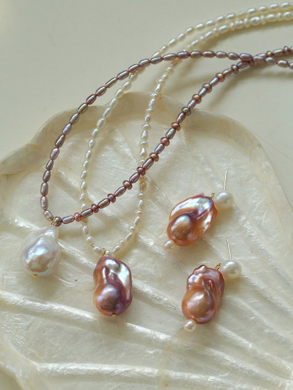 Baroque Purple Pink White Pearl Necklace