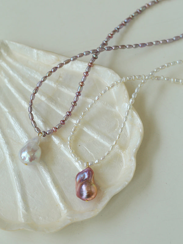 Baroque Purple Pink White Pearl Necklace