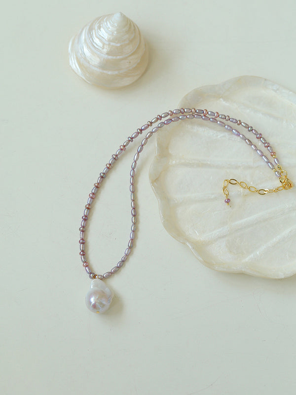 Baroque Purple Pink White Pearl Necklace