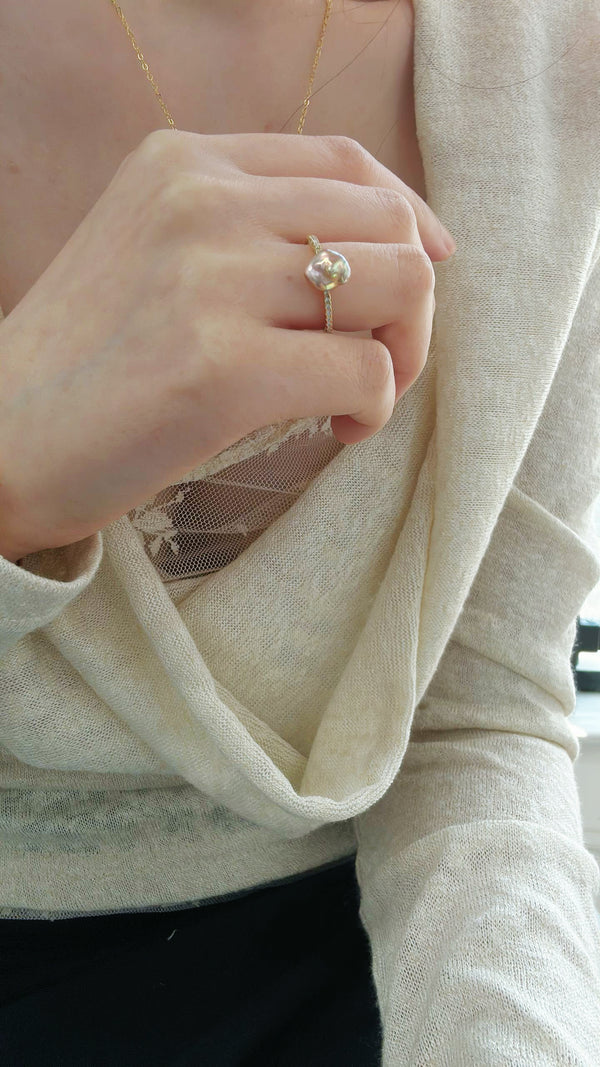 Colorful Baroque Keshi Silver-Gold Plated 18K Ring