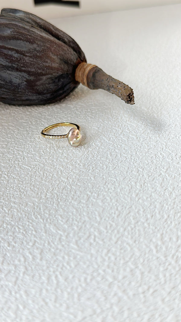 Colorful Baroque Keshi Silver-Gold Plated 18K Ring