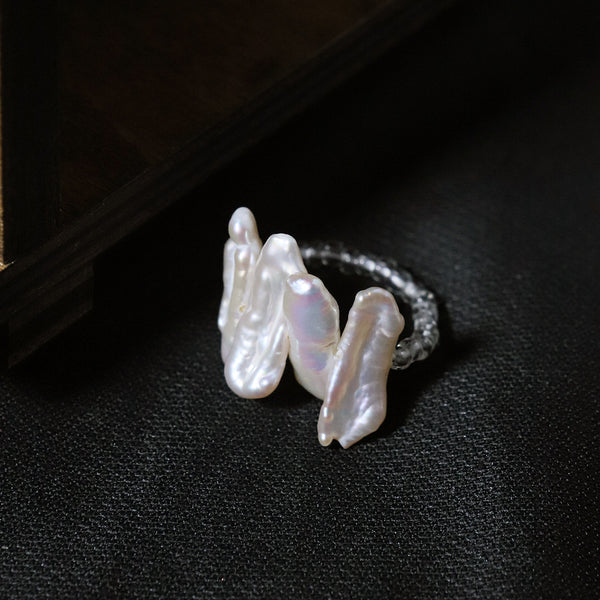 Natural Baroque Freshwater Shaped Pearl Adjustable Ring