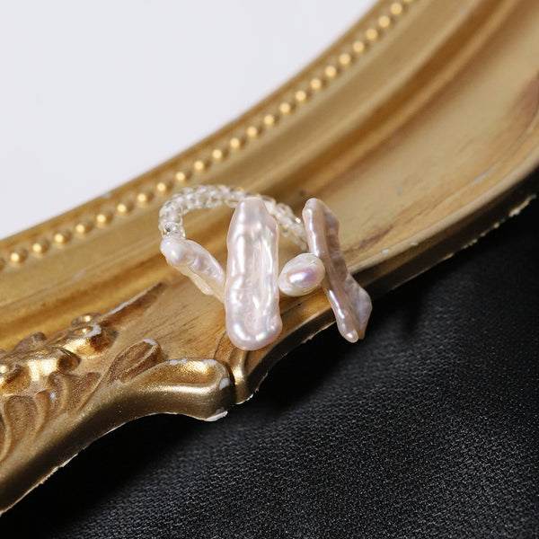 Natural Baroque Freshwater Shaped Pearl Adjustable Ring