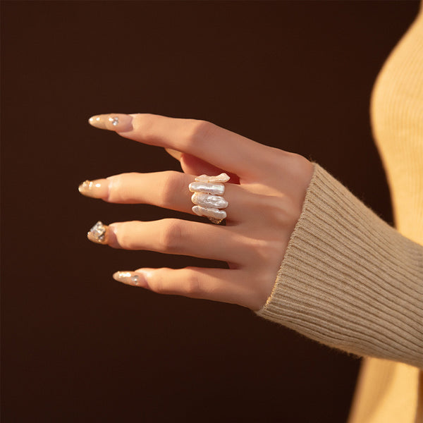 Natural Baroque Freshwater Shaped Pearl Adjustable Ring