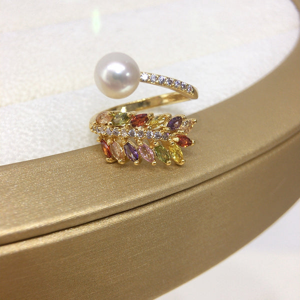 Colorful Wheat Ear Zircon Freshwater Pearl Ring