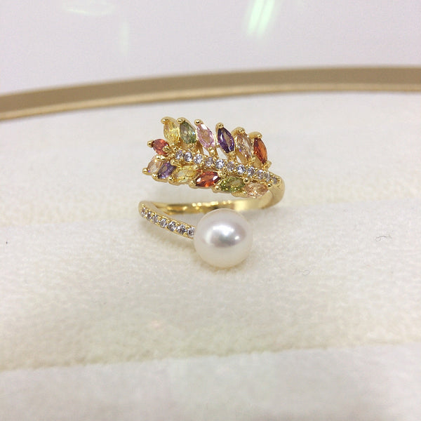 Colorful Wheat Ear Zircon Freshwater Pearl Ring