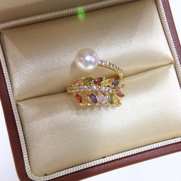 Colorful Wheat Ear Zircon Freshwater Pearl Ring