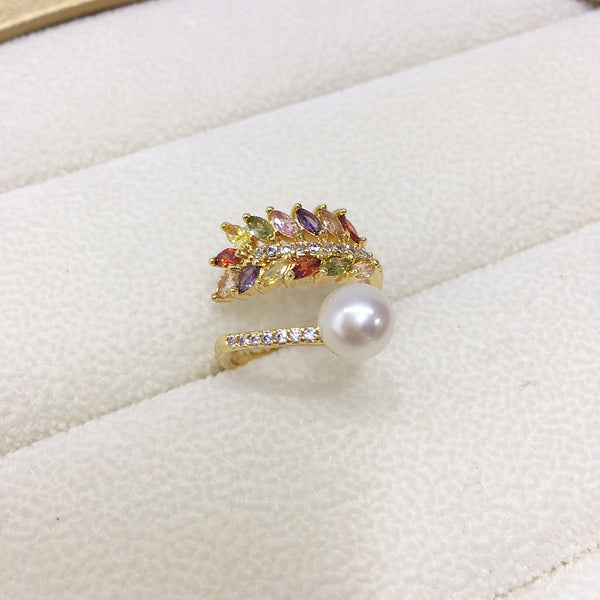 Colorful Wheat Ear Zircon Freshwater Pearl Ring