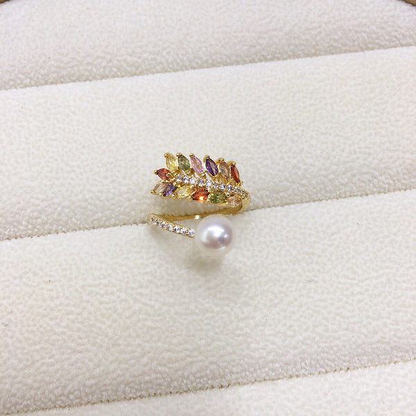 Colorful Wheat Ear Zircon Freshwater Pearl Ring