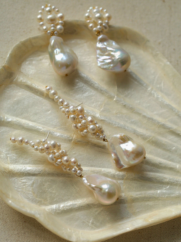 Hand Woven Bridal Baroque Wrap Pearl Earrings