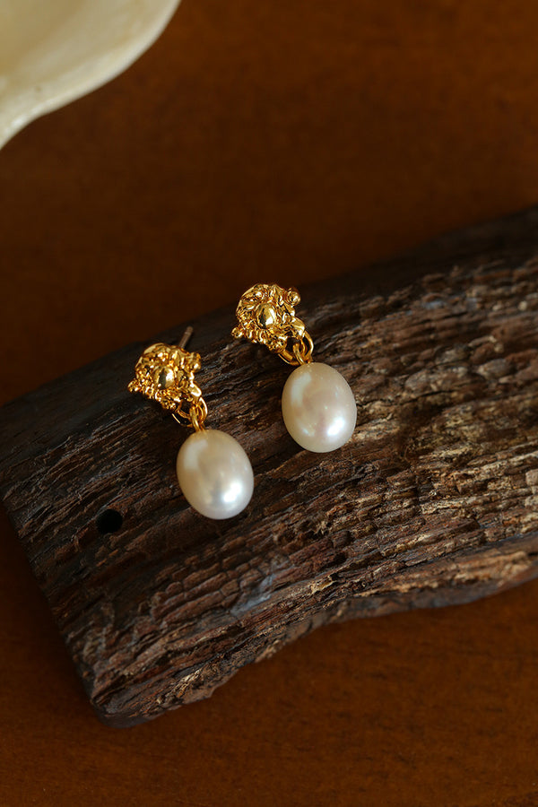 Silver Plated 18K Oval Tassel Pearl arrings
