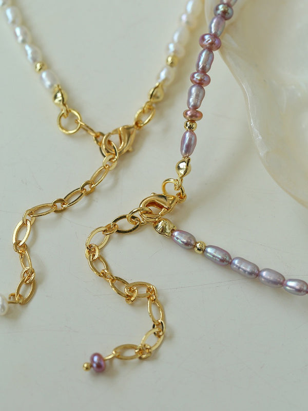Baroque Purple Pink White Pearl Necklace