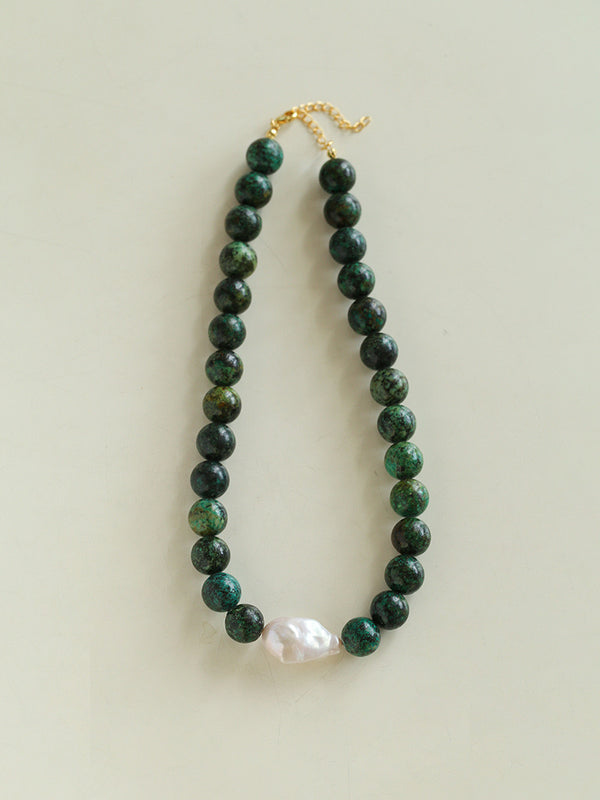 Hand-made Dark green African Turquoise Baroque Pearl Necklace