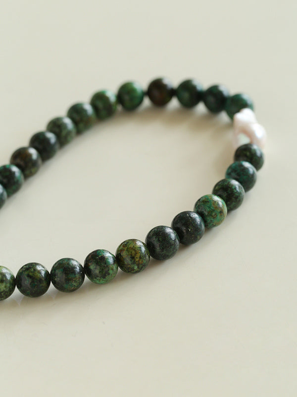 Hand-made Dark green African Turquoise Baroque Pearl Necklace