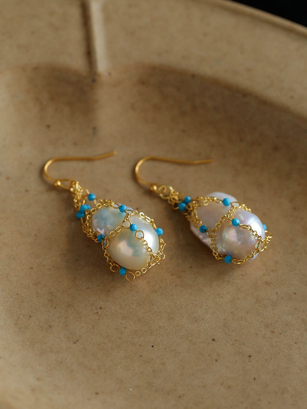 18K gold plated turquoise baroque pearl earrings