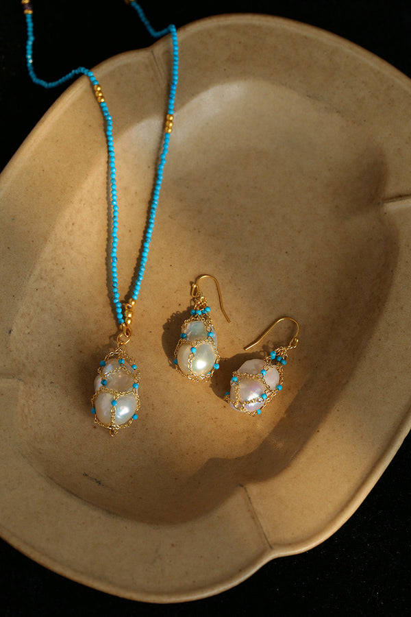18K gold plated turquoise baroque pearl earrings
