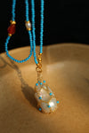 Multi-Energy Red Agate Blue Turquoise Sand Gold Gourd Baroque Long Necklace