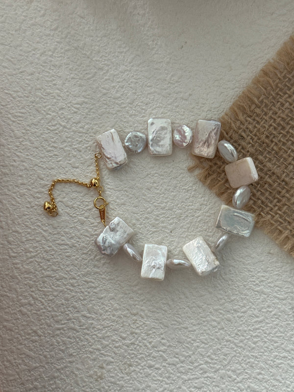 Geometric Square Disc Baroque Pearl Bracelet