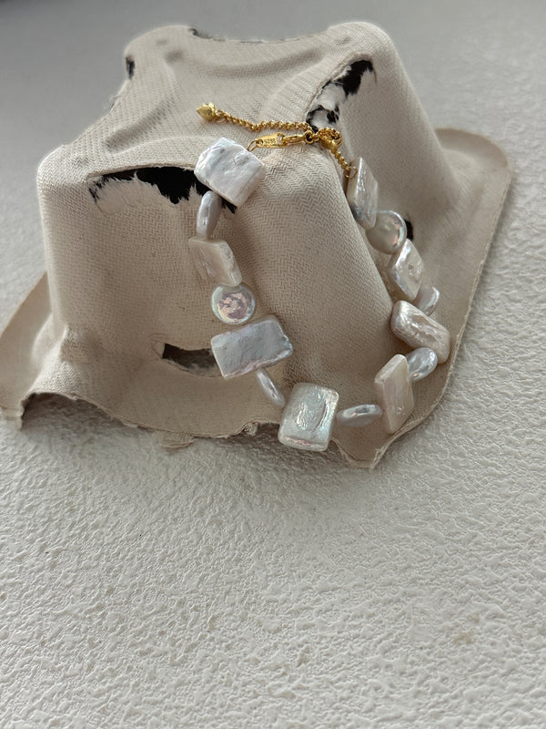Geometric Square Disc Baroque Pearl Bracelet