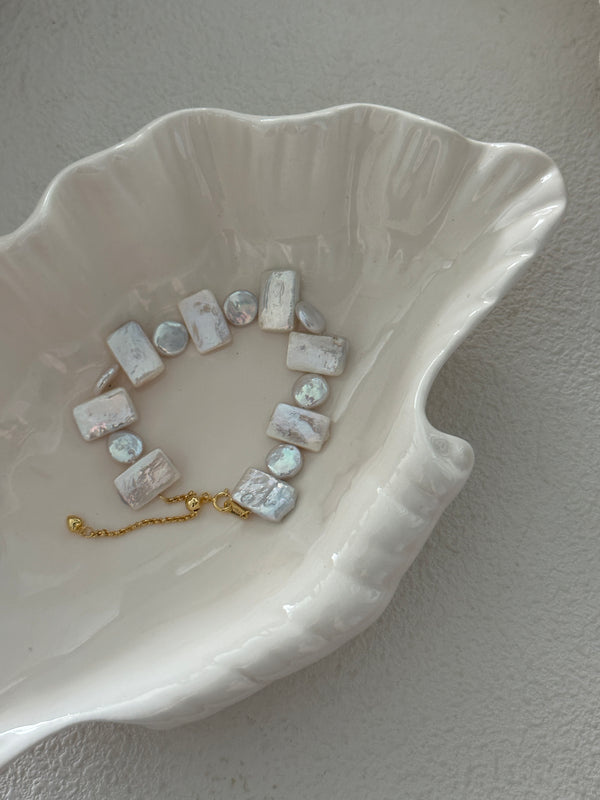 Geometric Square Disc Baroque Pearl Bracelet