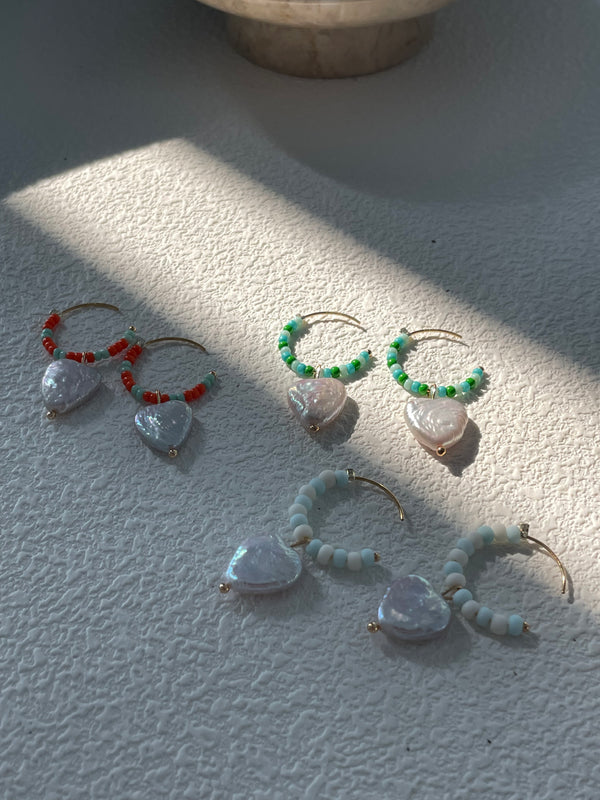 Summer Beach Vacation Candy Heart Baroque Pearl Earrings