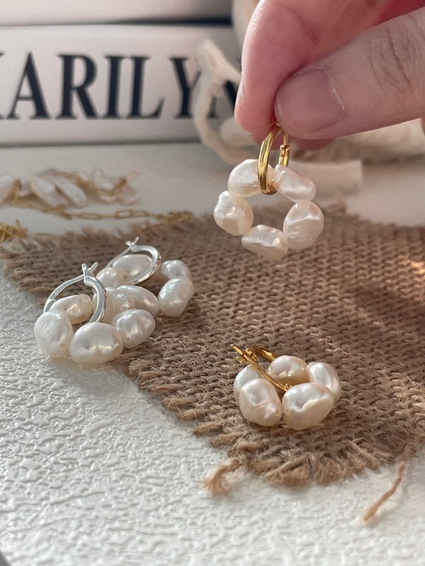 Elegant Bloom 18K Silver-plated Flower Pearl Earrings